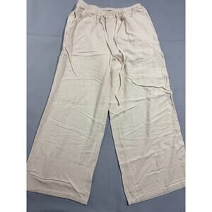 Womens Cotton Linen Pants Size Small Beige Trousers 12" Waist 26" Length